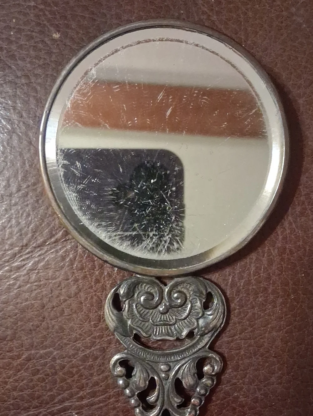 Vintage Antique-Style Handheld Mirror in Silver Tone